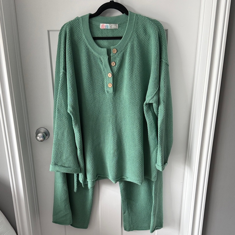 Free People Mint Green Waffle Knit Set
